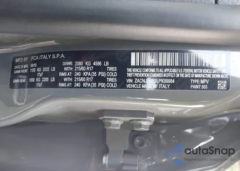 2020 Jeep Renegade Latitude 4X4 z USA, uszkodzony, nr VIN ZACNJBBB2LPK99984